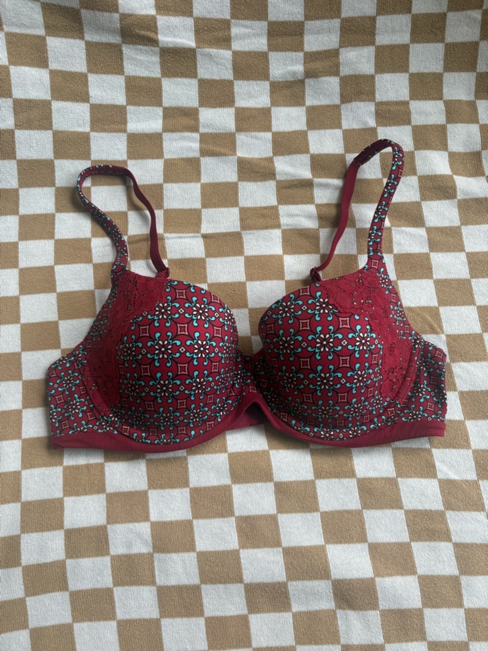 Victoria's Secret Burgundy Floral Geometric Plunge Bra